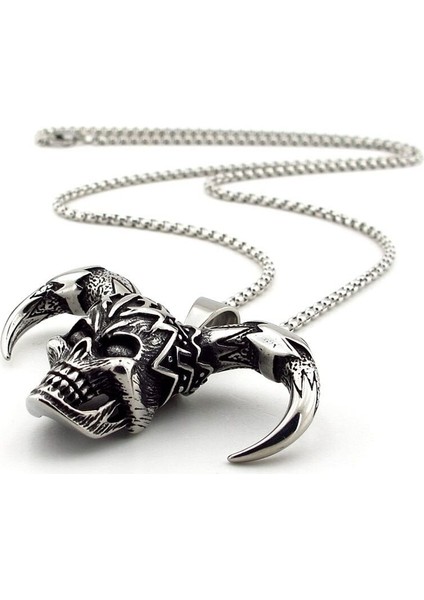 Diablo Çift Boynuzlu Gotik Tasarım Titanyum Çelik Erkek Kolye Q0969 modelleri