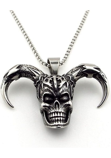 Diablo Çift Boynuzlu Gotik Tasarım Titanyum Çelik Erkek Kolye Q0969 fırsatları