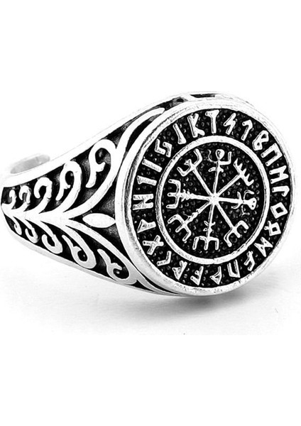 Vegvisir Viking Pusula Iskandinav Mitoloji Yön Pirinç Erkek Yüzük RG072