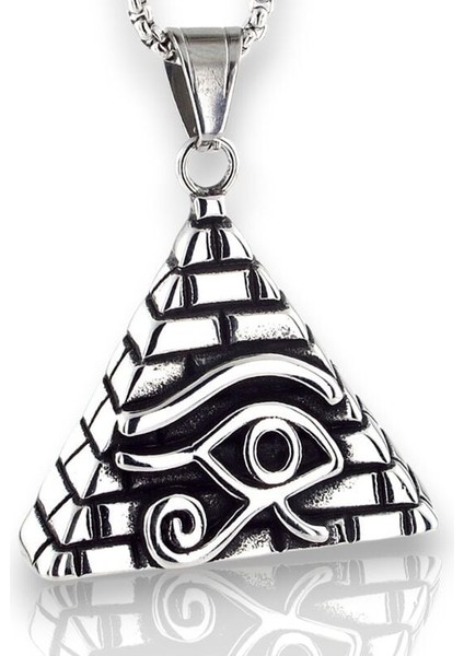 Horusun Gözü Antik Mısır Piramit Mitolojik Titanyum Çelik Erkek Kolye Q0972