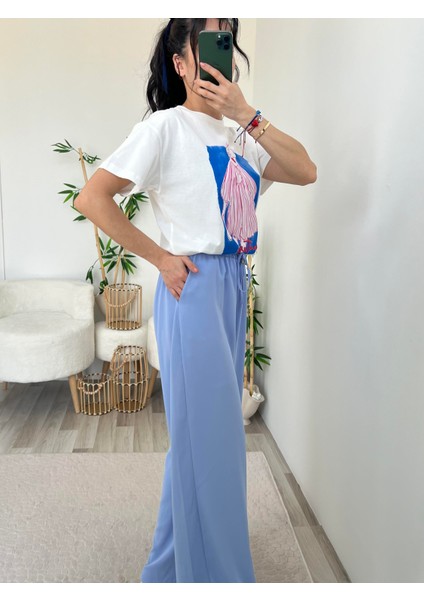 Açık Mavi Yazlık Beli Lastikli Palazzo Pantolon fiyatları