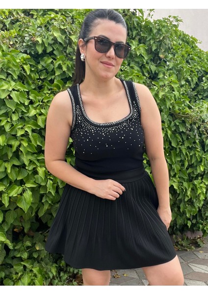 Siyah Taş Işlemeli Atlet Badi fiyatları