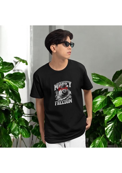 Freedom Yazılı Siyah Oversize Erkek Tişört