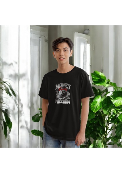 Freedom Yazılı Siyah Oversize Erkek Tişört modelleri