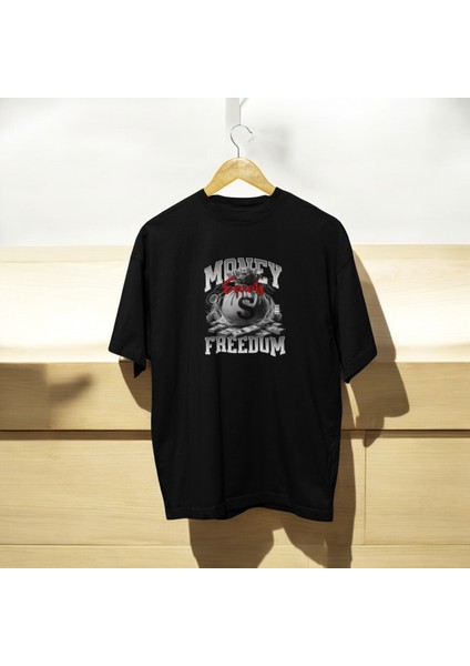 Freedom Yazılı Siyah Oversize Erkek Tişört fırsatları