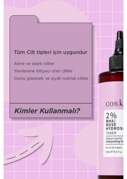 %2 Bha Gül Hidrosol Tonik 250 ml Gözenek Sıkılaştırıcı, Akne ve Siyah Nokta Karşıtı Yağ Dengeleyici modelleri