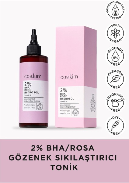 %2 Bha Gül Hidrosol Tonik 250 ml Gözenek Sıkılaştırıcı, Akne ve Siyah Nokta Karşıtı Yağ Dengeleyici indirimleri