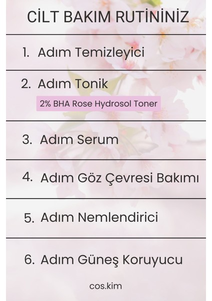 %2 Bha Gül Hidrosol Tonik 250 ml Gözenek Sıkılaştırıcı, Akne ve Siyah Nokta Karşıtı Yağ Dengeleyici
