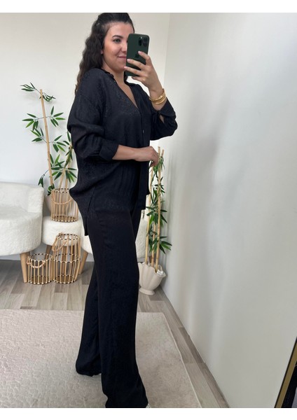 Siyah Saten Desenli Pantolon modelleri