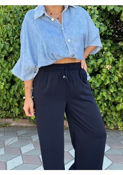 Lacivert Mevsimlik Beli Lastikli Palazzo Pantolon fiyatları