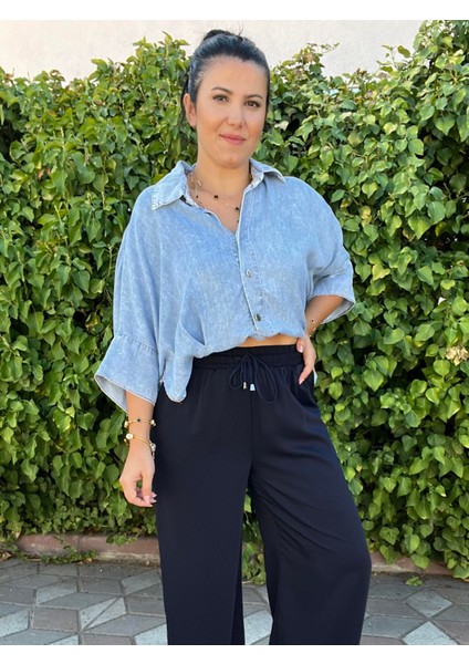 Lacivert Mevsimlik Beli Lastikli Palazzo Pantolon modelleri