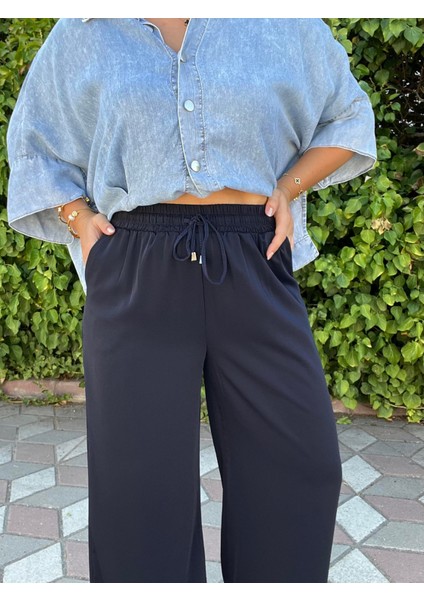Lacivert Mevsimlik Beli Lastikli Palazzo Pantolon fırsatları