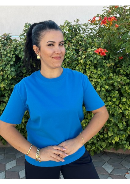 Dilvin Mavi Dekoratif Yaka Premium Tişört fiyatları