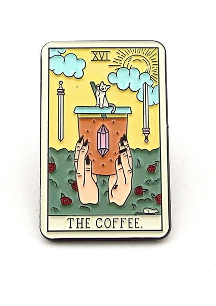 Tarot Kartı Şeklinde The Coffee Kahve Latte Çanta Süsü Metal Rozet RX037 fiyatları