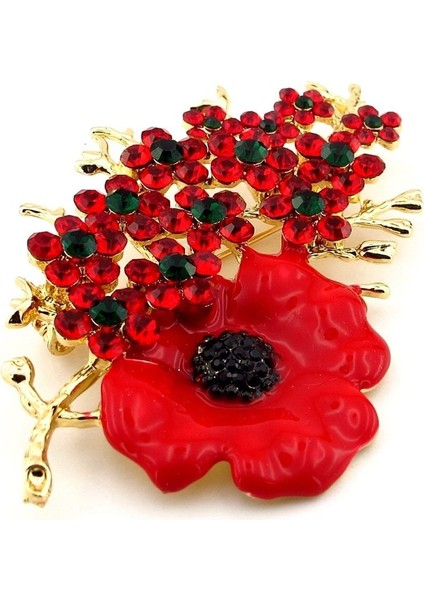 Kırmızı Gelincik Çiçek Kır Çiçeği Zirkon Taşı Yaka Iğnesi Broş RZ326 fiyatları
