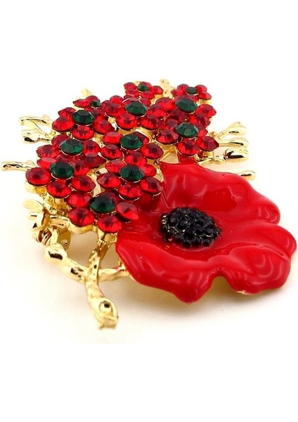 Kırmızı Gelincik Çiçek Kır Çiçeği Zirkon Taşı Yaka Iğnesi Broş RZ326 fırsatları