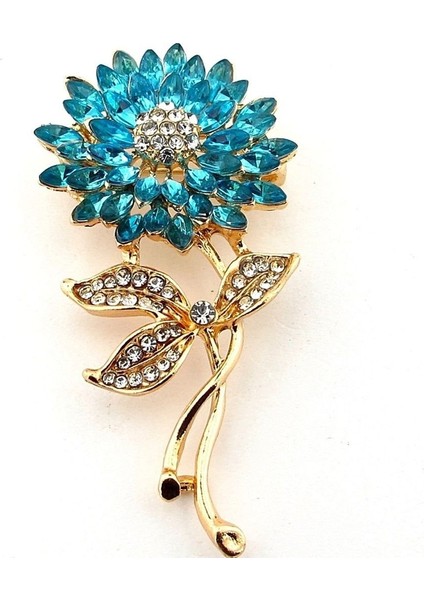 Mavi Zirkon Taşlı Ayçiçeği Çiçek Bahar Metal Yaka Süsü Broş RZ440 fiyatları