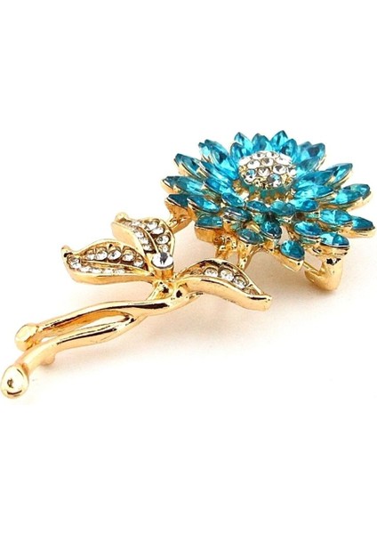 Mavi Zirkon Taşlı Ayçiçeği Çiçek Bahar Metal Yaka Süsü Broş RZ440 fırsatları