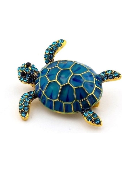 Deniz Kaplumbağası Mavi Zirkon Taşlı Metal Rozet Broş RZ312 fiyatları