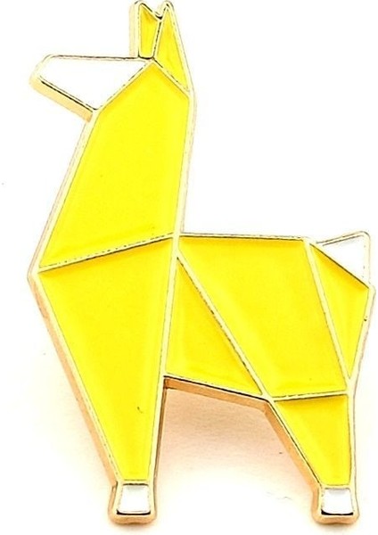Origami Hayvan Figürü Lama Geometrik Metal Yaka Çanta Süsü Rozet RZ373