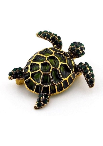 Deniz Kaplumbağası Yeşil Zirkon Taşlı Metal Rozet Broş RZ311 fiyatları