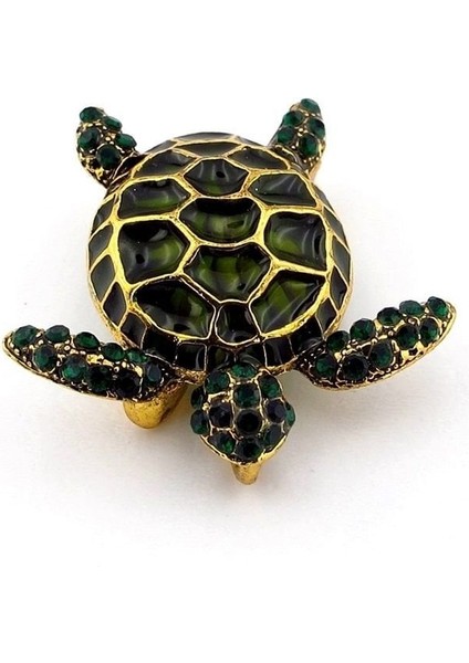 Deniz Kaplumbağası Yeşil Zirkon Taşlı Metal Rozet Broş RZ311 fırsatları