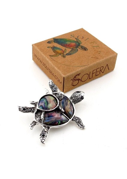 Deniz Kaplumbağası Anne Bebek Resif Metal Yaka Süsü Broş RZ437