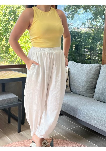 Ekru Tensel Şalvar Pantolon