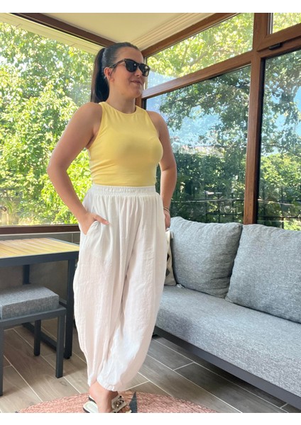 Ekru Tensel Şalvar Pantolon modelleri