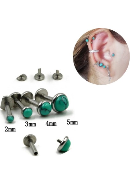 Doğal Turkuaz Taşlı Piercing - Taş Çapı 4mm -bar boy 6mm/ 1 Adet