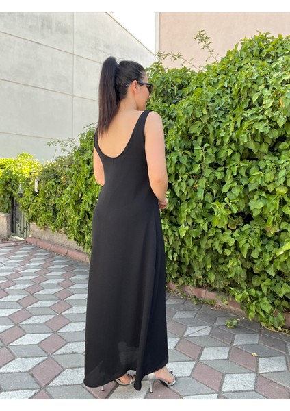 Siyah Sırt Dekolteli Taş Işlemeli Tasarım Elbise indirimleri