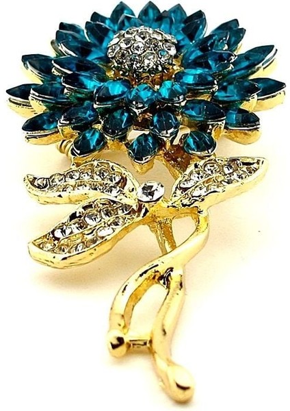 Ay Çiçeği Sunflower Mavi Zirkon Taşlı Çiçek Metal Yaka Süsü Broş RZ378 fırsatları