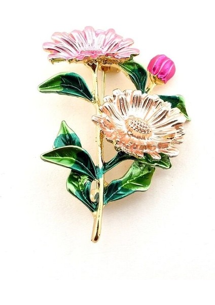 Gerbera Pembe Çiçekler Bahar Yaz Doğa Metal Yaka Süsü Broş RZ417