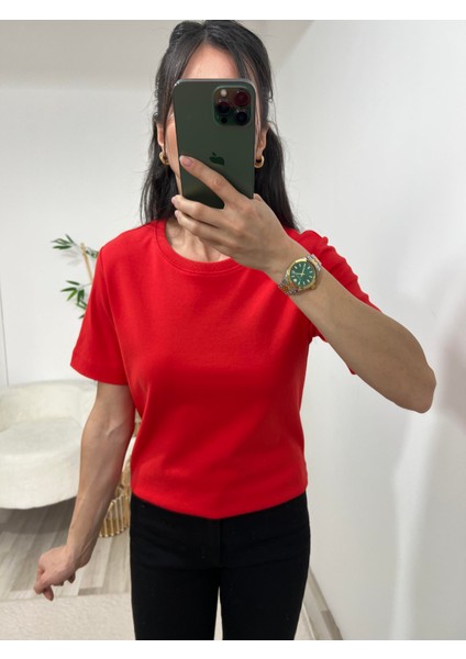 Dilvin Nar Çiçeği Bisklet Yaka Premium Tişört modelleri