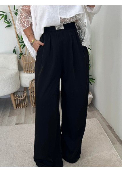 Siyah Cepli Beli Lastikli Bol Paça Pantolon fiyatları