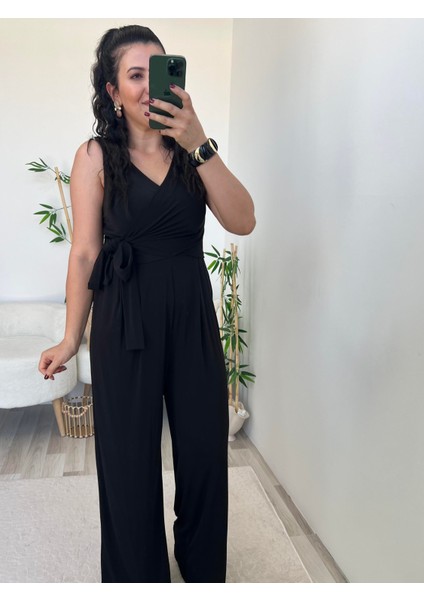 Siyah Bağlama Detaylı Jarse Kumaş Tulum fiyatları