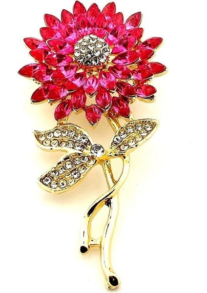 Ay Çiçeği Sunflower Pembe Zirkon Taşlı Çiçek Metal Yaka Süsü Broş RZ379