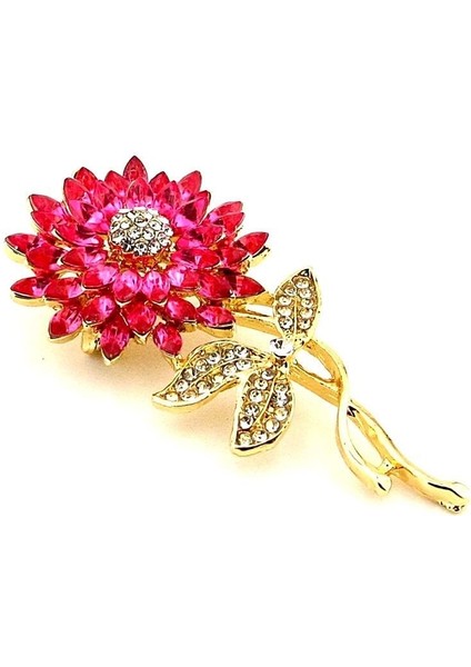 Ay Çiçeği Sunflower Pembe Zirkon Taşlı Çiçek Metal Yaka Süsü Broş RZ379 fiyatları