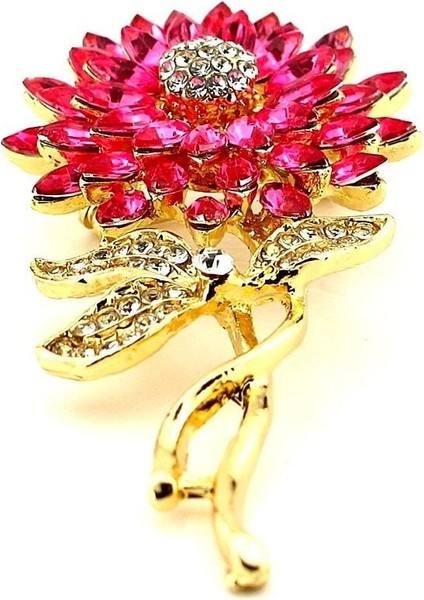 Ay Çiçeği Sunflower Pembe Zirkon Taşlı Çiçek Metal Yaka Süsü Broş RZ379 fırsatları