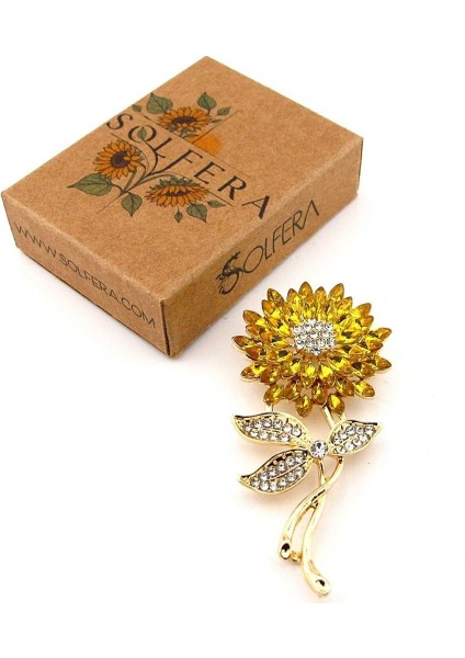 Sarı Zirkon Taşlı Ayçiçeği Çiçek Bahar Metal Yaka Süsü Broş RZ439