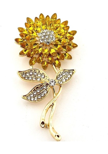 Sarı Zirkon Taşlı Ayçiçeği Çiçek Bahar Metal Yaka Süsü Broş RZ439 fiyatları