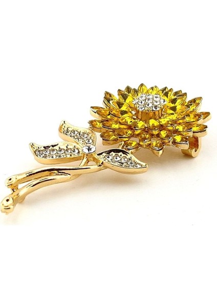 Sarı Zirkon Taşlı Ayçiçeği Çiçek Bahar Metal Yaka Süsü Broş RZ439 fırsatları