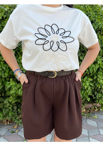 Krem, Ip Işlemeli Tişört fırsatları