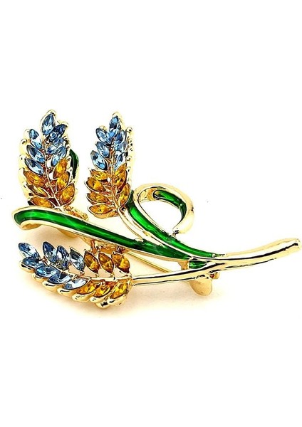 Sarı Mavi Başak Buğday Bolluk Bereket Barış Simgesi Zirkon Taşlı Metal Broş RZ381 fiyatları