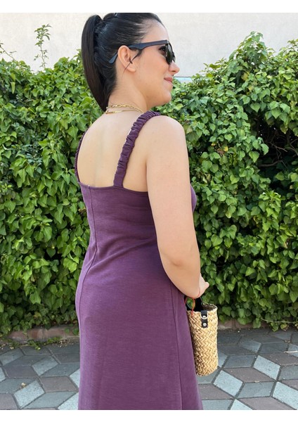 Mürdüm Büzgü Askılı Marka Model Uzun Elbise fırsatları