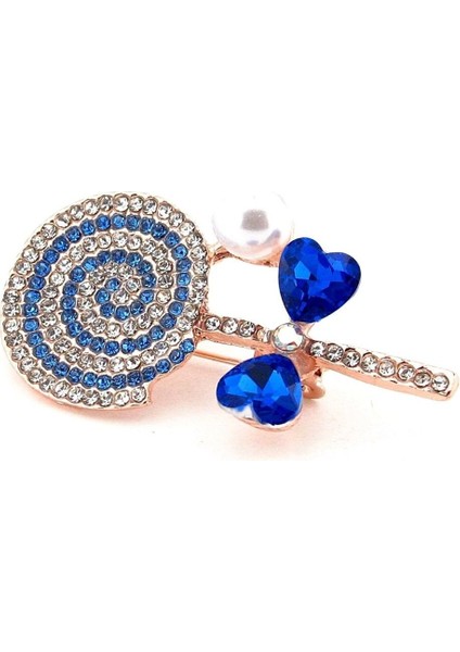 Mavi Beyaz Lolipop Candy Şeker Metal Yaka Süsü Broş RZ442 modelleri