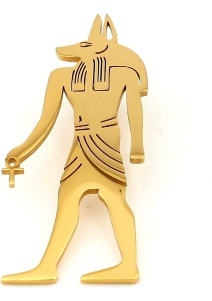 Anubis Mısır Koruyucu Sonsuz Yaşam Mitolojik Sarı Paslanmaz Çelik Broş Rozet RZ335