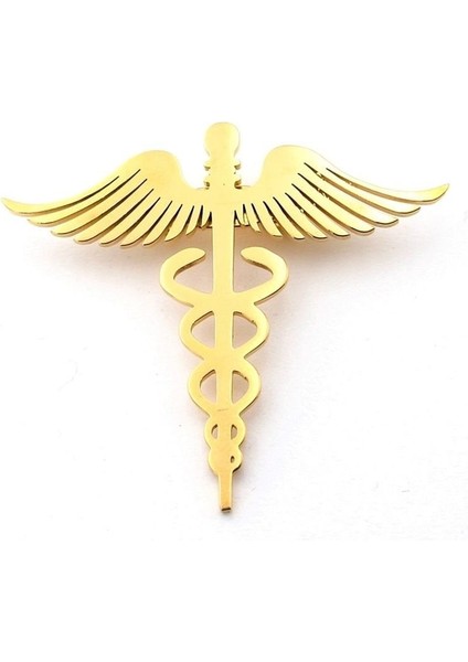 Tıp Simgesi Doktor Ezcacı Hemsire Asklepios Paslanmaz Sarı Çelik Broş Rozet RZ281