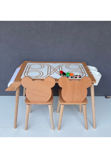 Çocuk Aktivite Masası, Kum Ve Su Etkinlikleri Masası -kutu Ve Tren Hediyeli 2 Sandalyeli - Ms116