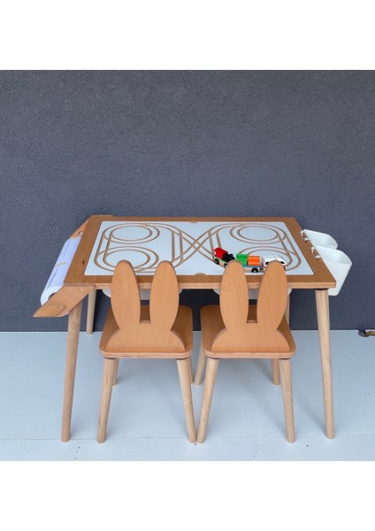 Çocuk Aktivite Masası, Kum Ve Su Etkinlikleri Masası -kutu Ve Tren Hediyeli 2 Sandalyeli - Ms116